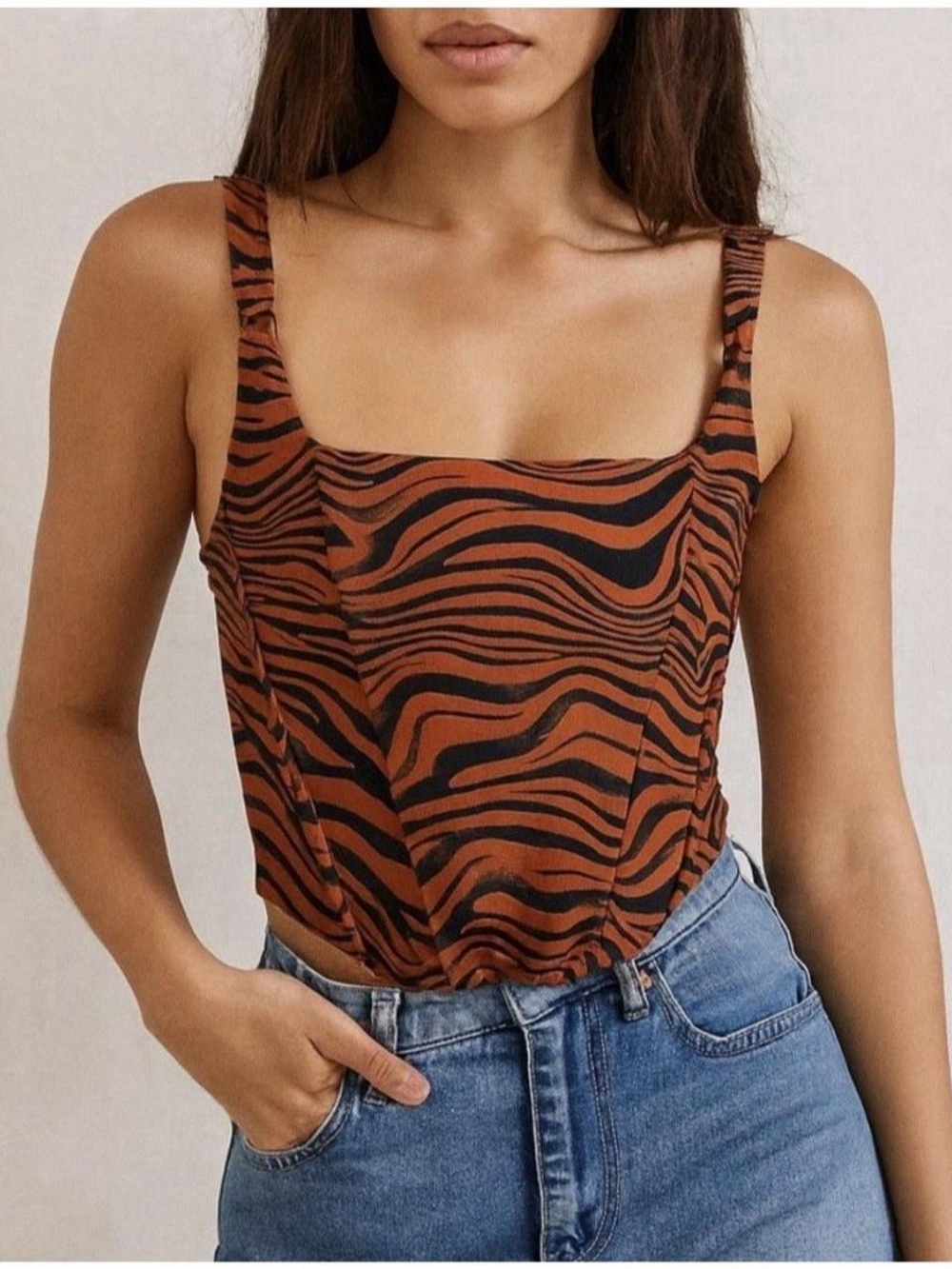 Free People Square-Neck Zebra Tank Top - Rust & Black